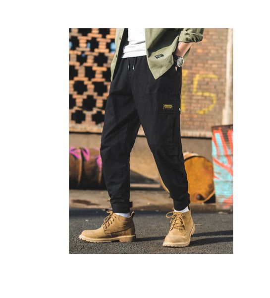 

fashion male camouflage color pants spring designer patchwork mans cargo pants casual mid waist apparel with pocket, Black