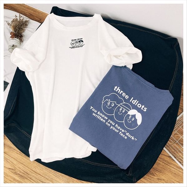 

large edition ins trend student half sleeve t-shirt printed t-shirt 2019 loose short sleeve female, White