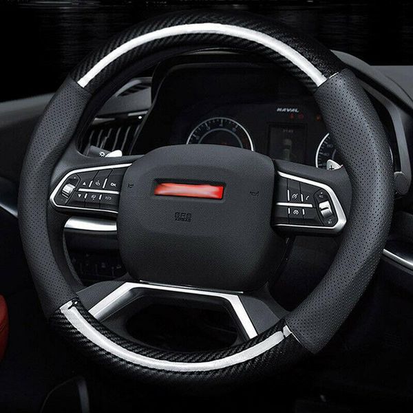 

breathable black leather carbon fiber car steering wheel cover for haval series