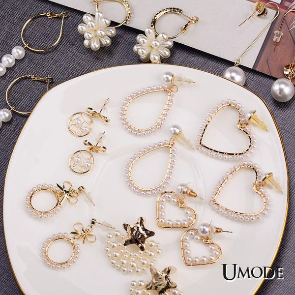 

umode new fashion gold korean pearl earrings 2019 for women love gift round heart drop dangle earring geometric trendy jewelry, Golden;silver