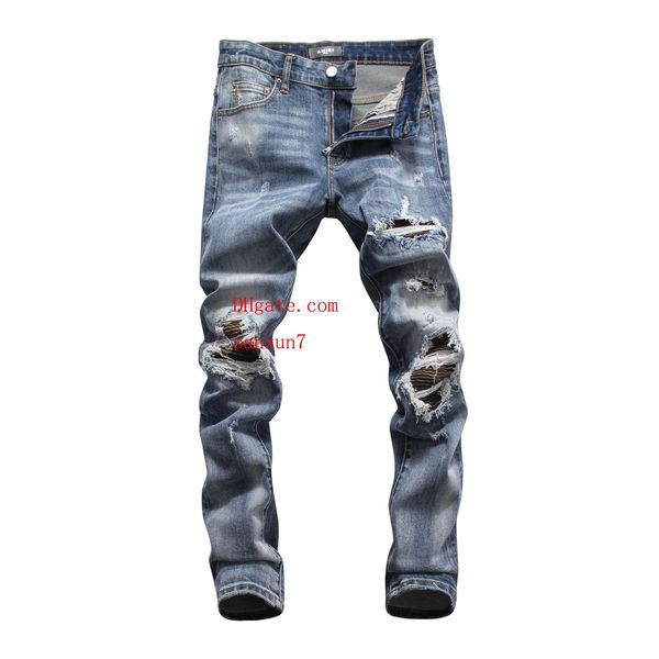 

2019 fashion mens jeans shredded slim straight pants man brand clothes for mens pants fashion holes trousers man clothes nz-35, Blue