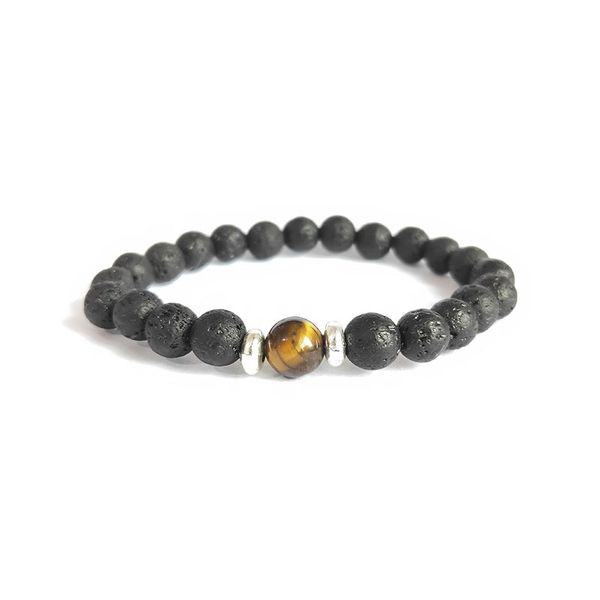 

volcanic stone new 8mm lava stone bracelet men natural bead chakra bracelet jewelry handmade male wooden charm heren armband, Black