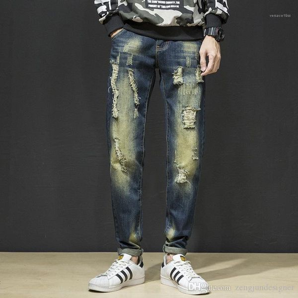 

designer jeans hole fashion style button zipper blue homme clothing hip hop casual apparel mens retro new