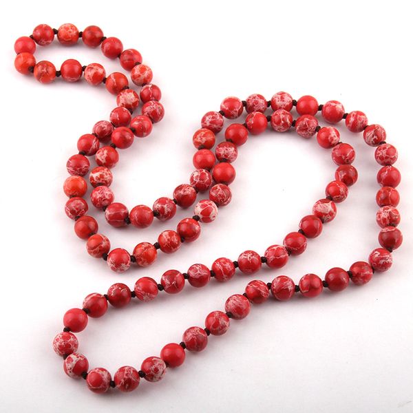 

fashion semi precious stones beads long knotted bead necklace, Silver