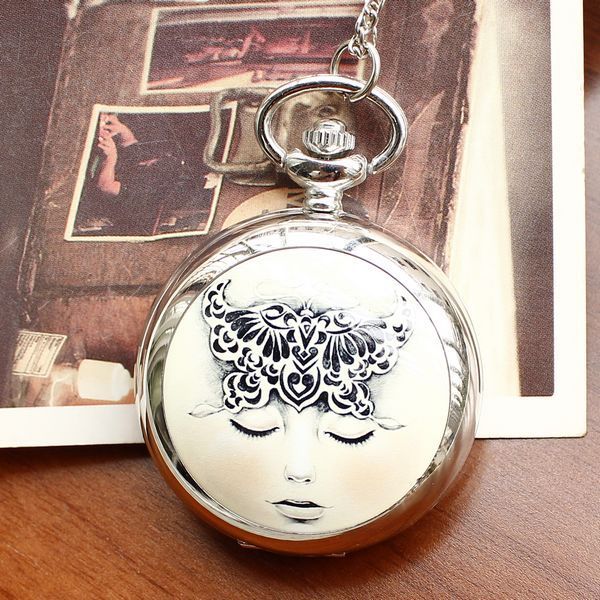 

retro style men and women pocket watch necklace quartz pocket watch fashion fantasy girl ceramics women and children, Slivery;golden