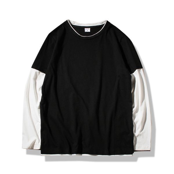 

spring autumn long sleeve t-shirts men o-neck black white patchwork long t shirts men casual home t shirts, White;black