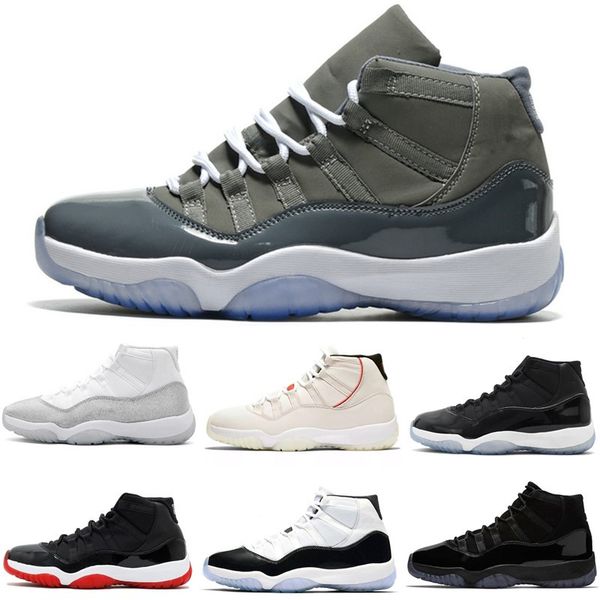 

11s бред конкорд металлик серебро мужская баскетбольная обувь 11 шапка и платье платиновый оттенок тренажерный зал красный мужчины женщины к