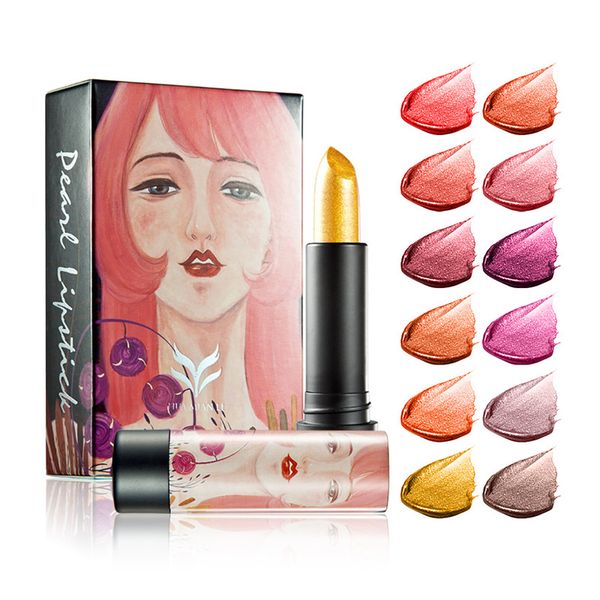 

12 colors shinny shimmer waterproof lipstick long-lasting pigment nude chili rust velvet lipstick lot makeup cosmetics
