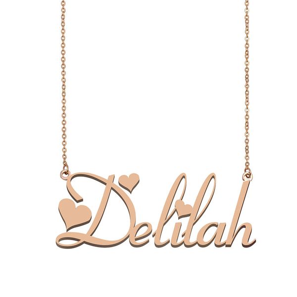 

delilah name necklace pendant for women girls birthday gift custom nameplate kids friends jewelry 18k gold plated stainless steel, Silver