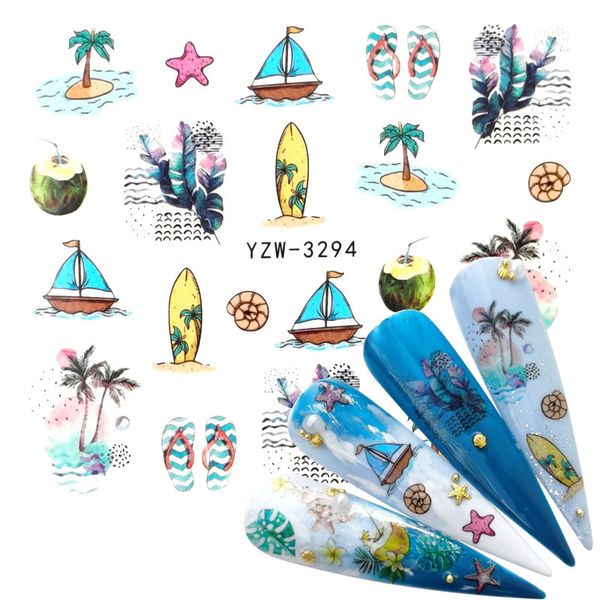 

3pcs/lot nail stickers 2020 summer beach water decals for nail pattern art decoration painting wrap paper foil tip manicure, Black