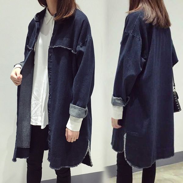 

autumn jeans long trench coat women 2020 spring winter denim jackets runway coat windbreaker cardigan dusters for women outwear, Tan;black