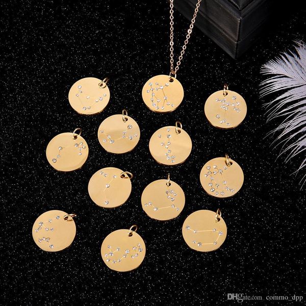 

12 знак зодиака ожерелья для женщин мужчины персонализированные кристалл созвездия нержавеющей стали монет кулон золотые цепочки ювелирные и, Silver