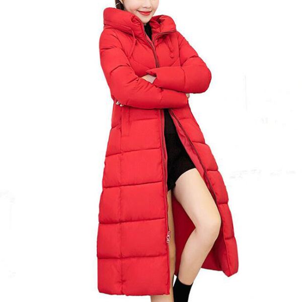 

new cotton jacket long section over the knee slim cotton overcoat casual solid color coat padded warm wadded jacket female s586, Tan;black