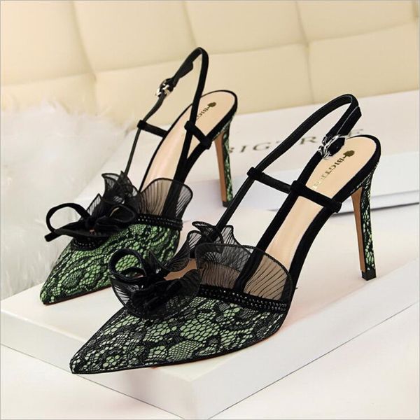 

2019 sandalias femeninas high heels autumn lace pointed sandals high heels female summer shoes female sandals mujer, Black