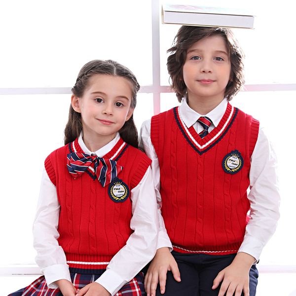 

children's vest 2019 autumn and winter new children's clothing in the big college wind knit student class service tid, Blue