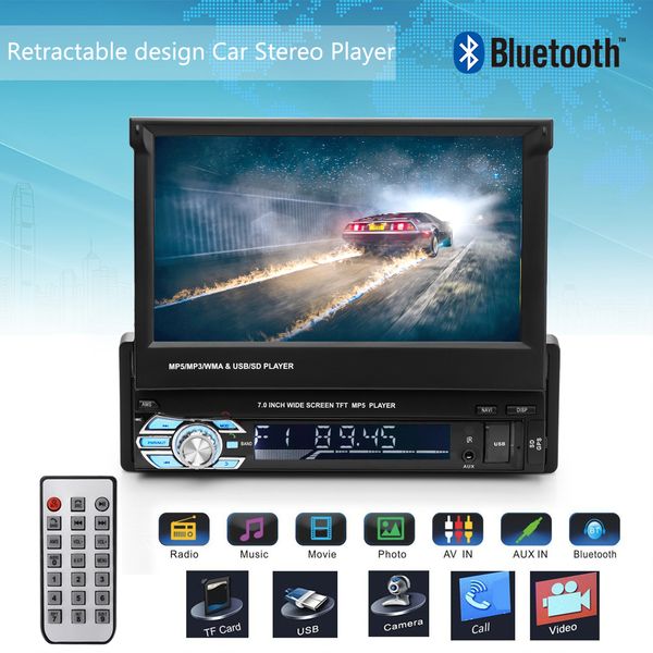 

onever 7" retractable autoradio gps bluetooth navigation car stereo mp5 player touch screen hands-call rear camera display
