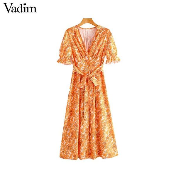 

vadim women fashion floral pattern dress v neck short sleeve bow tie sashes female casual stylish midi dresses vestidos qd193, Black;pink