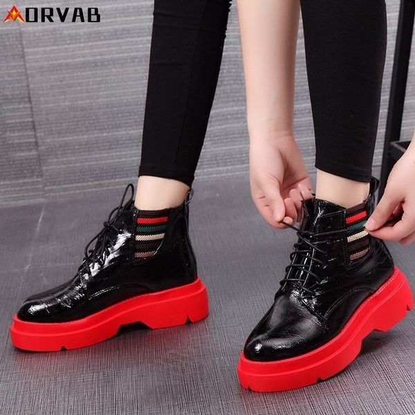 

high sneakers 2019 new fashion winter shoes woman leather lace-up platform sneakers red black designer shoes women sneakers y200109