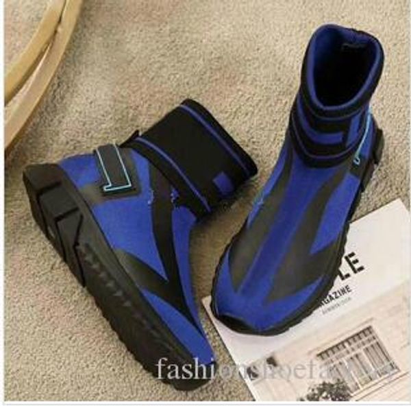 

mens womens sorrento high-sock sneakers, stretch-knit trainer boots with chunky heel color red blue black with box size 35-46