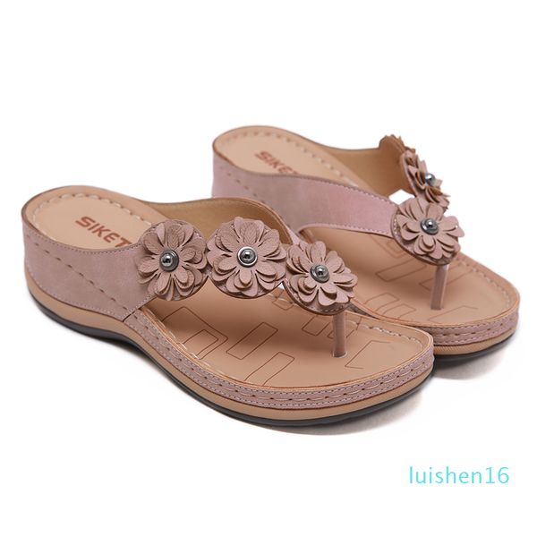 

2020 summer flat sandal for women 5 colors sandales multicolor handmade retro flowers flip-flops women slippers l16, Black