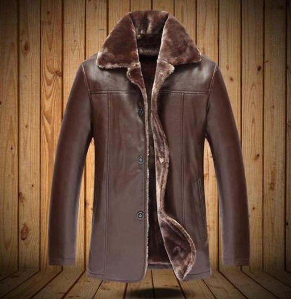 

2017 warm men leather jackets winter thicken fleece pu leather jackets casual coats jaqueta de couro masculina warm plus 4xl, Black