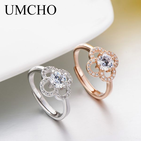 

umcho romantic flower real 925 sterling silver rings anniversary wedding gift band ring for women fine jewelry, Golden;silver