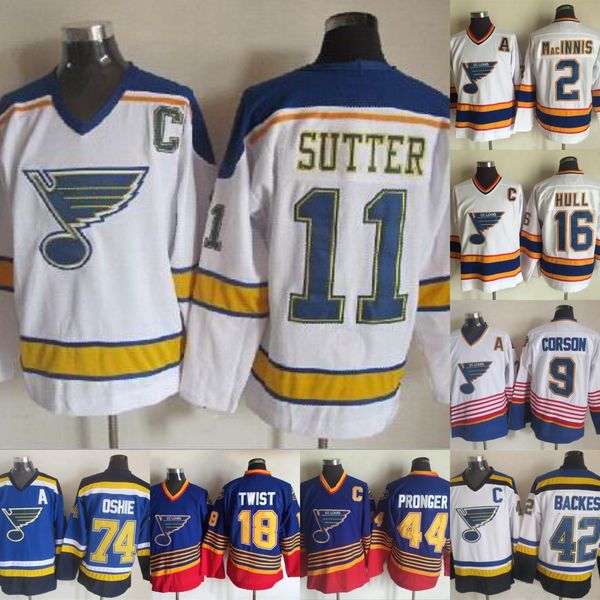

Vintage St.Louis Blues 99 Wayne Gretzky 1 Glenn Hall 16 Brett Hull 2 Al Macinnis 42 David Backes 11 Brian Sutter Hockey Jerseys