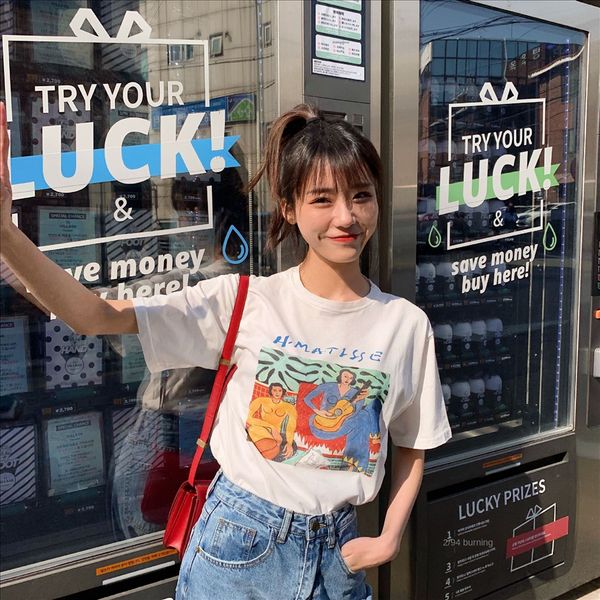 

white type t- women's short sleeve 2020 summer loose printing base shirt t-shirt ins fashion