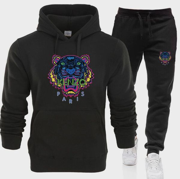 

две пьесы набор мода с капюшоном толстовка спортивных мужчинами tracksuit hoodie 2019 новой осенью мужчины бренд одежды толстовки + брюки ко, Gray