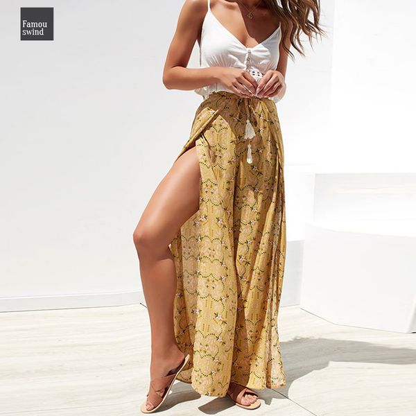 

урожай повседневный capris цветочные печати long 2019 lace split бич wide leg брюки женщины высокая талия лето up, Black;white