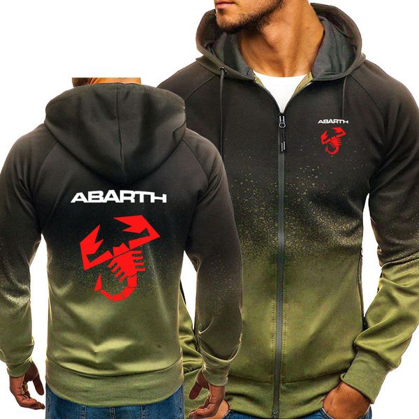 

hoodies men abarth car logo print casual hiphop harajuku gradient color hooded fleece sweatshirts zipper jacket man clothing, Black