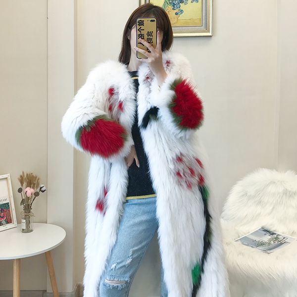 

real fur coat female long vintage print 100% fur jacket women korean 2019 korean thick warm shearing coats hiver 191, Black