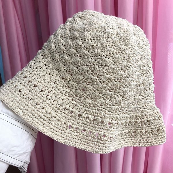 

east gate handmade crochet cotton line fisherman bucket bucket hat female ins wind soft breathable sun hat, Blue;gray