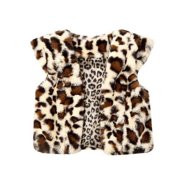 

cute toddler kids baby girl winter warm fashion fuzzy leopard print vest coat jacket fur waistcoat, Blue