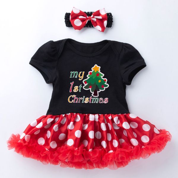 

newborn infant baby girls christmas tree romper dress tutu hairband set and headband cotton letter printed polka dot tutu, Red;yellow
