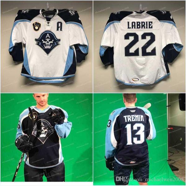

Men new ahl milwaukee admiral regular ea on jer ey worn by 22 pierre cedric labrie hockey jer ey white navy blue, Black;red