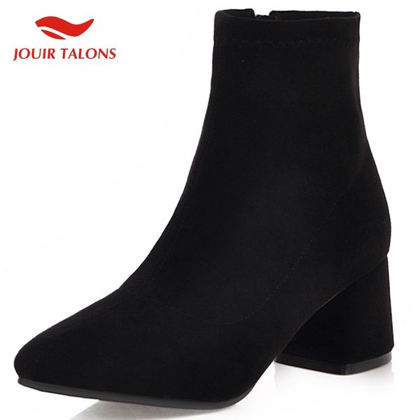 

jouir talons new arrivals big size 48 chunky heels elegant shoes woman boots female zip up ankle boots women shoes footwear, Black