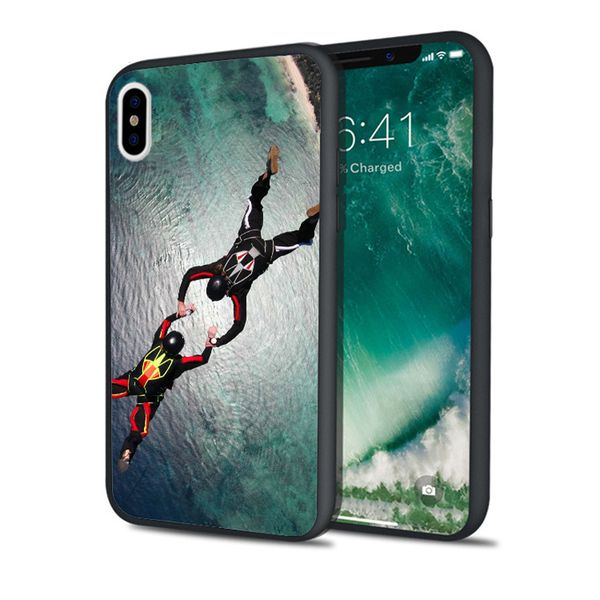 

capa luxury skydive parachuting phone case for iphone 11 pro xs max xr 8 7 6s plus 5s se 5 case black soft silicone tpu cover