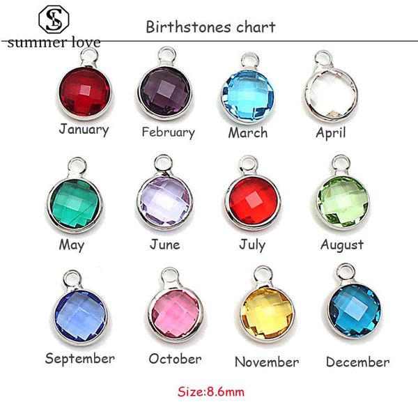

fashion 12 colorful birthstone crystal small pendant charm for bracelet bangle necklace cute mix style diy jewelry components, Bronze;silver