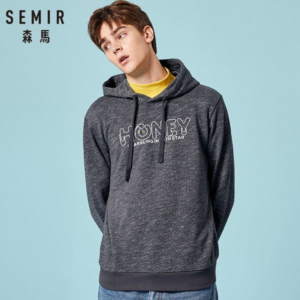 

semir pullover hooded sweatershirt men fashion hoodies letter printe clothes streetwear clothing spring casual cotton clothes, Black