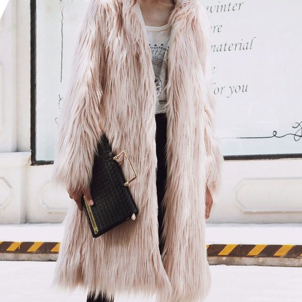 

fashion winter warm faux fur coat women plus size fluffy jackets long fur coats shaggy thick long sleeve cardigan streetwear, Black