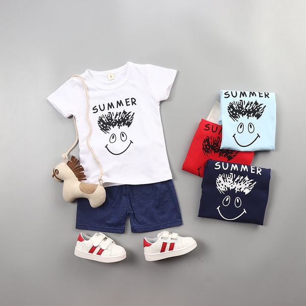 

summer children clothes suit baby boys girls cartoon t-shirt denim shorts 2pcs/sets toddler cotton clothing infant tracksuits, White