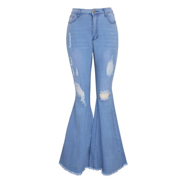 

vintage lady fashion hole zipper wide leg pants for women boot cut jeans trousers pantalones de mezclilla mujer cintura alta, Blue