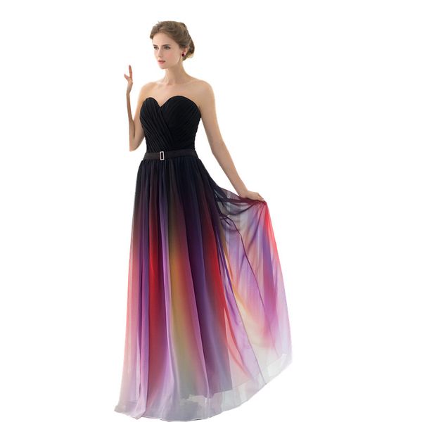 

shamai new gradient colorful dresses ombre chiffon prom dress evening dress strapless pleats women formal occasion, White;black