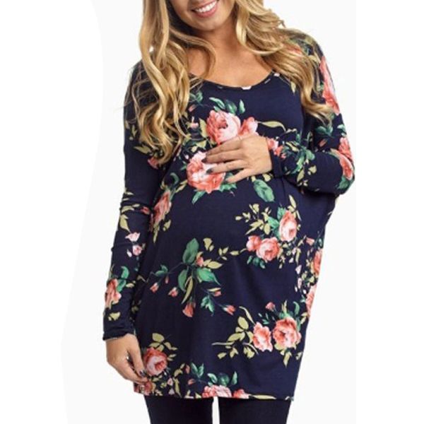 

womens long sleeve autumn blouse flower print for maternity shirt, White