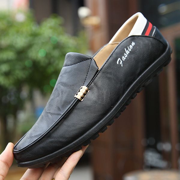 

fashion leather men shoes casual breathable loafers waterproof footwear chaussures flats men black formal shoes zapatos hombre