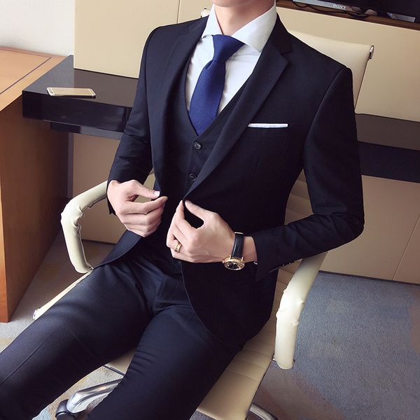 

men's fashion slim suit men's business casual groomsmen wedding pants pants suit down jacket three-piece, White;black