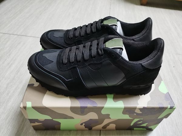 

new color women and men brand casual shoes camouflage genuine leather lace up couple star shoes rivets flat shoes 35-46, Black