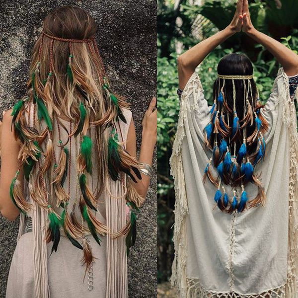

feather rope crown 2019 boho white elastic festival head band for women fashion female hair accessories 7 color
