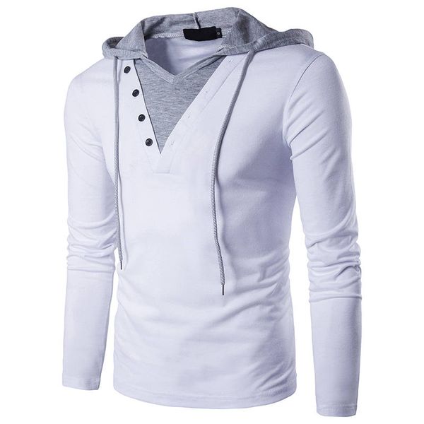 

pure color mens designer tshirt hooded long sleeve pullover mens fashion panelled teenagers casual tees, White;black
